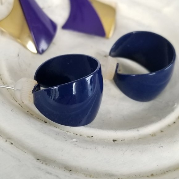 Blue & Gold Metal Earrings for Pierced Ears - Picture 3 of 10